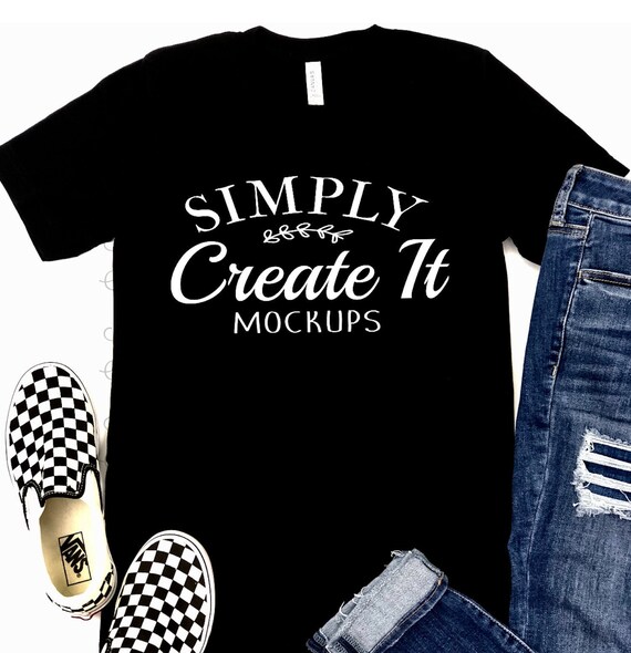 Bella Canvas Mockup Bella 3001 Black Black T Shirt Mockup Etsy