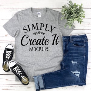 Gildan 64000 Sport Grey Mockup, Gildan 64000, Sport Grey, T-Shirt Mockup, Flat Lay Mockup, Gildan , Grey Sport Grey Mockup