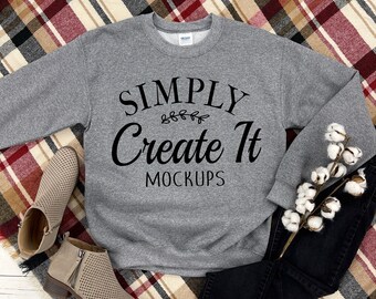 Gildan 18000 Graphite Heather mockup, Gildan 18000, Graphite Heather, sweatshirt mockup, Flat Lay mockup, Gildan , Graphite Heather