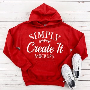 Gildan 18500 Red Hoodie Mockup, Gildan 18500, Red Hoodie Mockup, Flat Lay Mockup, Gildan Red 18500, 18500 Red