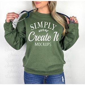 Gildan 18000 Military Green Nurse Mockup, Green 18000, Military Green Sweatshirt, Flat Lay Mockup, Gildan Sweatshirt, 18000 Military Green