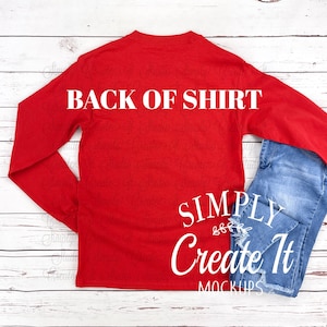 Gildan G2400 Red Long Sleeve Mockup, Back of Shirt, Gildan G2400, Red T-Shirt Mockup, T-Shirt Mockup, Flat Lay Mockup, Gildan 2400 Mockup