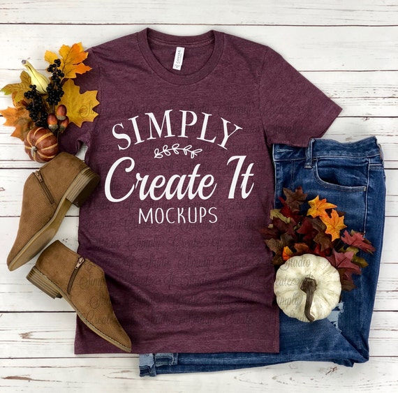 Bella Canvas Mockup Bella 3001 Heather Maroon Heather Etsy