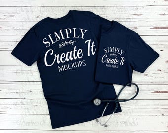 Gildan Navy Nurse Mockup, Front and Back Mockup, BACK OF T-SHIRT, Pocket T-Shirt Mockup, Flat Lay, 64000 Navy Mockup, 64000 Navy