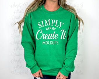 Gildan 18000 Irish Green Model Mockup, Gildan 18000 Model Mockup, Green Sweatshirt Mockup, Gildan Green 18000, 18000 Irish Green
