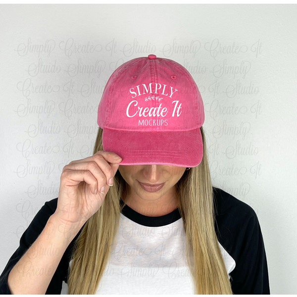 Hot Pink Hat Model Mockup, AD969 Hot Pink Hat Mockup, Hot Pink Cap Mockup, Distressed Hat Mockup, Baseball Cap Mockup, Mockup, Baseball Hat