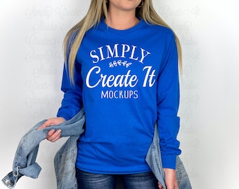 Gildan G2400 Royal Long Sleeve Model Mockup, Gildan 2400 Mockup, Gildan G2400, Royal T-shirt Mockup, Mockup, 2400 Model Mockup,Gildan Mockup