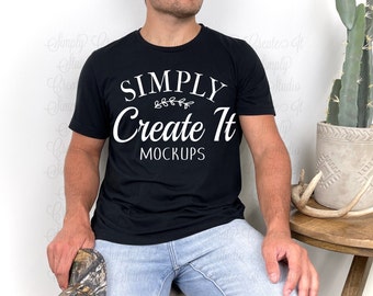 Black T-Shirt Model Mockup, Model Black T-shirt Mockup, Men's Model Mockup, Black T-Shirt Mockup, Flat Lay Mockup, Model Mockup