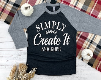 Maqueta de siguiente nivel 6051 Raglan Premium Heather Vintage Black, Maqueta de otoño, Flat Lay, Maqueta de siguiente nivel, Maqueta de siguiente nivel 6051, Maqueta 6051