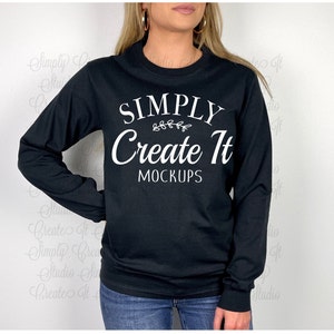 Gildan G2400 Black Long Sleeve Mockup, Gildan Model, Gildan G2400 Model, Black T-shirt Mockup, t-shirt mockup, Flat Lay mockup