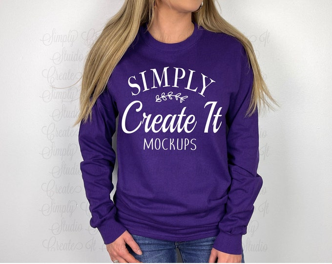 Gildan Men's Long Sleeve T-Shirt (G2400) - 100% Ultra Cotton, Purple, Small
