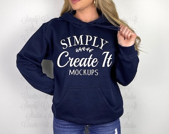 Gildan 18500 Navy Hooded Sweatshirt Mockup, Gildan 18500 Model Mockup, Navy Hoodie Mockup,  Gildan Navy 18500, 18500 Navy