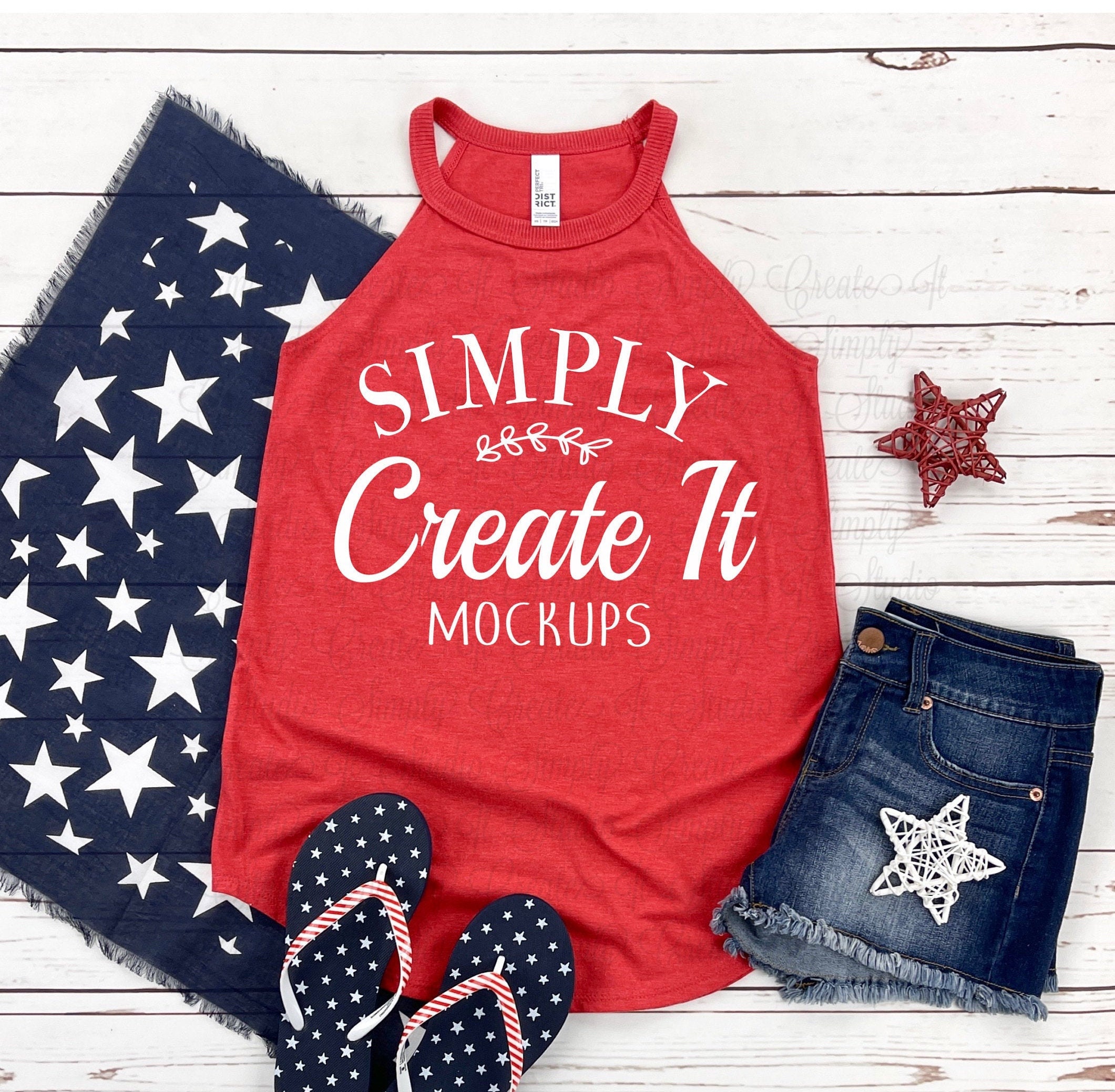 Red Rocker Tank District DT137L Rocker Tank Mockup, DT137L Red Frost, Patriotic Mockup ...