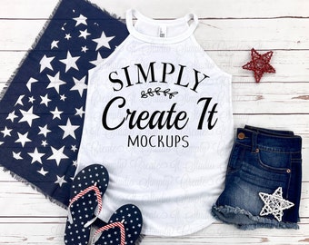 District Rocker Tank, DT137L White, White Rocker Tank, Rocker Tank Mockup, Flat Lay, Tank Mockup