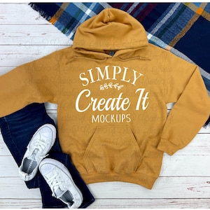 Gildan 18500 Old Gold Hoodie Mockup, Gildan 18500, Old Gold Hoodie Mockup, Flat Lay Mockup, Gildan Gold 18500, 18500 Old Gold Mockup, Mockup