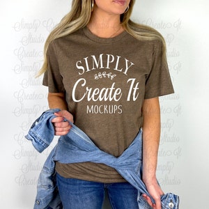 Bella 3001CVC Heather Brown Model Mockup, Bella 3001 Heather Brown, Heather Brown Mockup, T-Shirt Mockup, Model Mockup, Bella Mockup