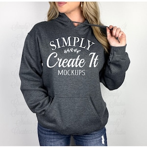Gildan 18500 Dark Heather Gray Hoodie Mockup, Gildan 18500 Model Mockup, Dark Heather Gray Hoodie Mockup, Gildan 18500, 18500 Grey