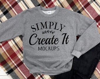 Gildan 18000 Graphite Heather mockup, Gildan 18000, Graphite Heather, sweatshirt mockup, Flat Lay mockup, Gildan , Graphite Heather