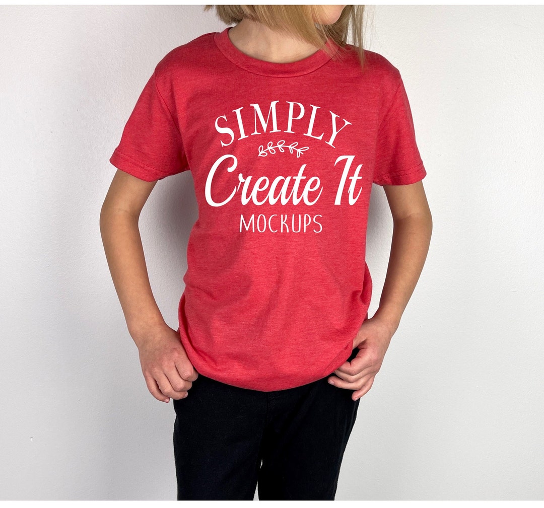 Bella Youth Heather Red T-shirt Mockup, Bella 3001Y Youth Model Mockup ...