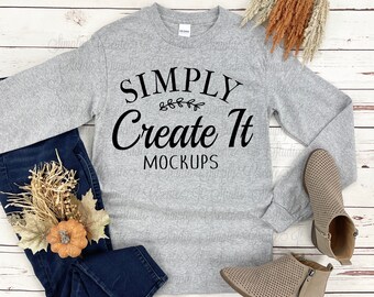 Gildan G2400 Sport Grey Long Sleeve Mockup, Gildan Fall 2400 Mockup, Gildan G2400, Grey T-shirt mockup, T-Shirt Mockup, Flat Lay Mockup