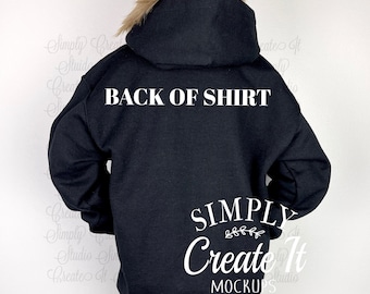 Gildan 18500B Youth Black Hooded Sweatshirt Mockup, Back of Shirt, Gildan 18500B Youth Model Mockup, Black Hoodie Mockup,Gildan Black 18500B