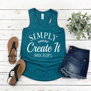 District DM138L Heather Teal Mockup, DM138L Heather Teal Mockup, Heather Teal Tank, DM138L Tank Mockup, Flat Lay, Tank Mockup