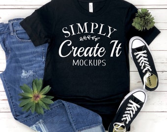 Bella Canvas mockup, Bella 3001 Black, Bella 3413 Black, Black t-shirt mockup, Flat Lay mockup, Bella Mockup, Black unisex adult shirt