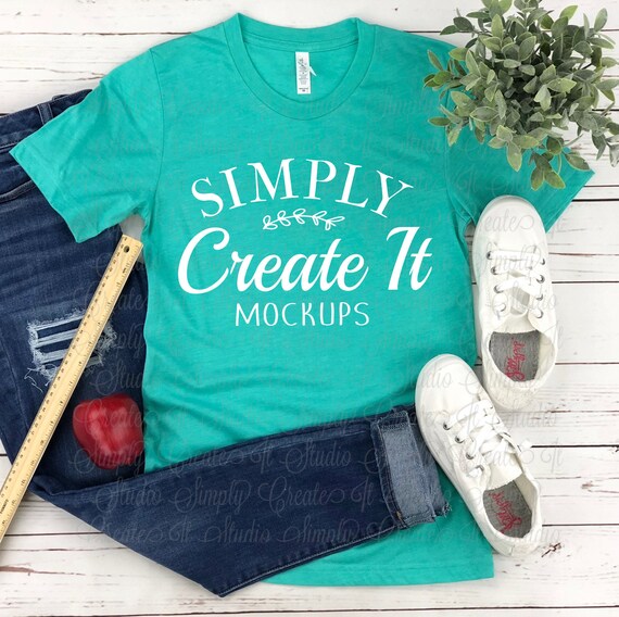 Bella Canvas Mockup Bella 3001 Heather Sea Green Heather Sea Etsy