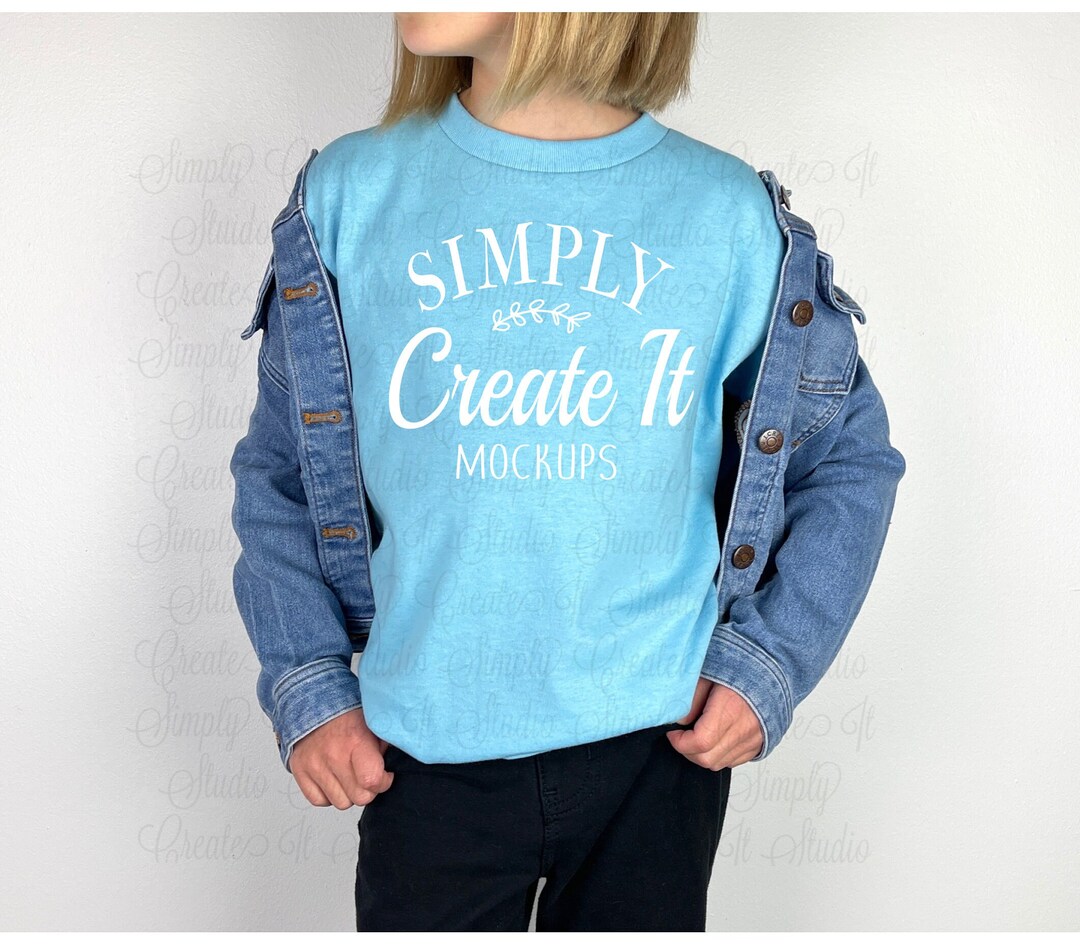 Gildan Youth Sky Blue Tshirt Mockup, Gildan 5000B Youth Model Mockup