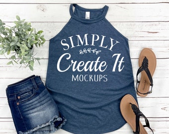 District DT137L Rocker Tank Mockup, DT137L Navy Frost, Tank Mockup, Navy Frost Rocker Tank, Rocker Tank Mockup, Flat Lay, Tank Mockup