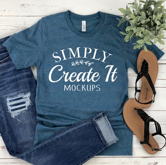 Bella Canvas Mockup Bella 3001 Heather Deep Teal Heather Etsy