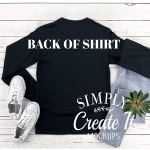 Gildan G2400 Black Long Sleeve Mockup, Gildan 2400 Back of Shirt Mockup, Gildan G2400, Black T-shirt mockup, T-Shirt Mockup, Flat Lay Mockup