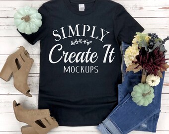 Gildan 64000 Black Fall mockup, Gildan 64000, Black, mockup, t-shirt mockup, Flat Lay mockup, Gildan, Black unisex adult shirt