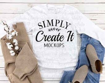 Bella Canvas 3501 White Long Sleeve Mockup, Bella 3501 White, 3501 Mockup, White 3501 Mockup, Flat Lay mockup, Bella Mockup White