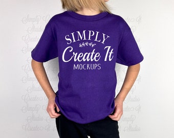 Gildan Youth Purple T-Shirt Mockup, Gildan 5000B Youth- Model Mockup, Gildan Purple 64000B Mockup, Gildan Purple 64000B, 5000B Purple
