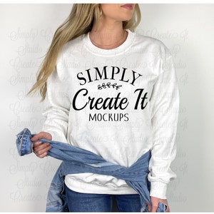 Gildan 18000 White Mockup, Gildan 18000 Model Mockup, White Sweatshirt Mockup,  Gildan White 18000, 18000 White Mockup