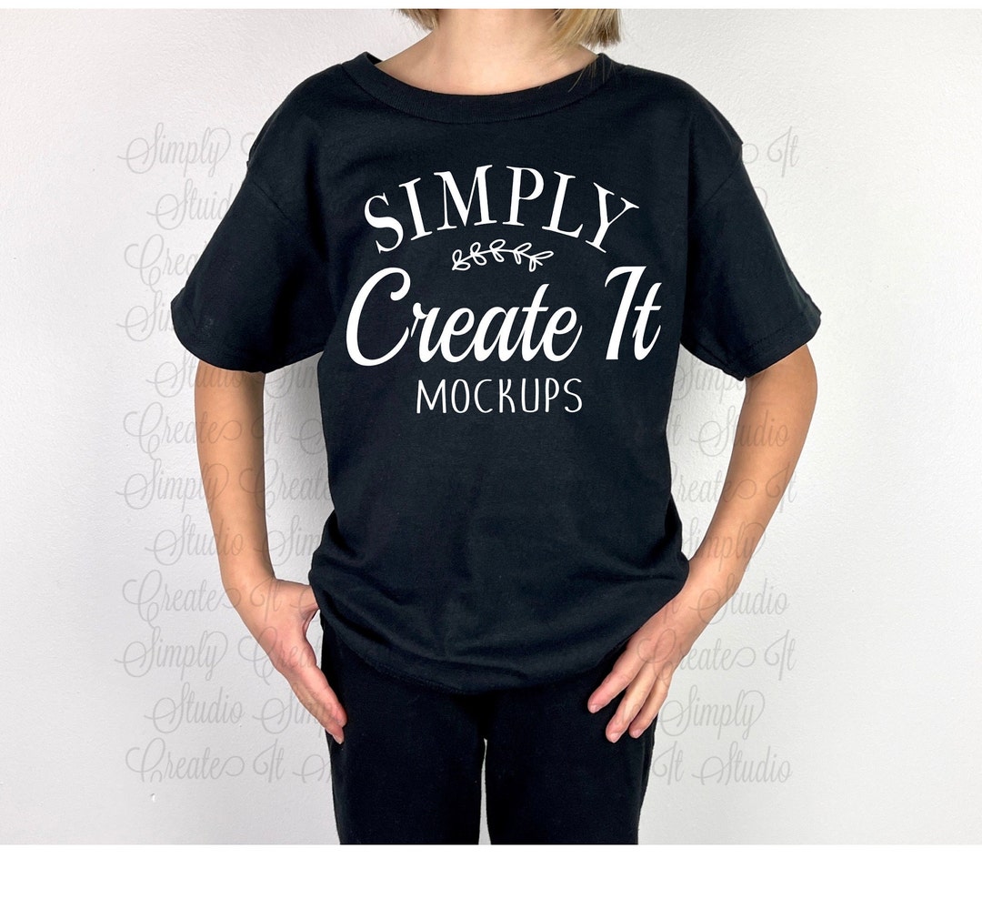 Gildan Youth Black Tshirt Mockup, Gildan 5000B Youth Model Mockup, Gildan Black 64000B Mockup