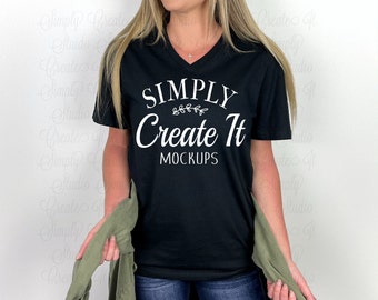 Gildan Black 64V00 V-Neck Model Mockup, Black 24V00 Model Mockup, Black V-Neck Mockup, T-Shirt Mockup, Model Mockup, Gildan 24V00, Mockup