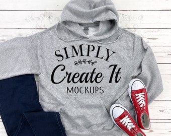 Gildan 18500 Sport Grey Hoodie Mockup, Gildan 18500, Sport Grey Hoodie Mockup, Flat Lay Mockup, Gildan Grey 18500, 18500 Gray