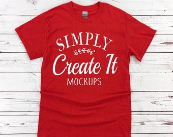 Gildan 5000 Red Mockup, Gildan Mockup, Gildan 5000, Red 5000 Mockup, T-Shirt Mockup, Flat Lay Mockup