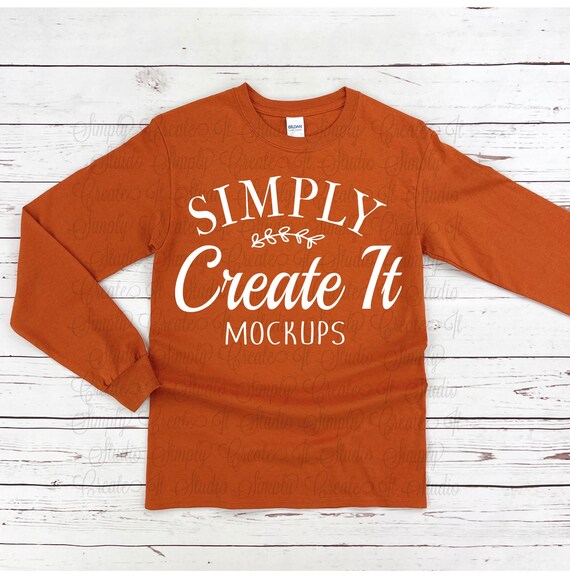 Gildan G2400 Texas Orange Long Sleeve Mockup, Gildan Mockup