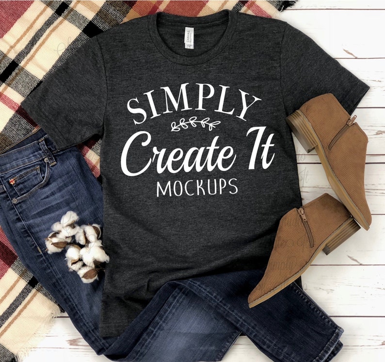 Gray t-shirt mockup Bella Canvas 3001 Dark Heather Grey Mockup Flat Lay mockup Grey unisex adult shirt Bella Mockup