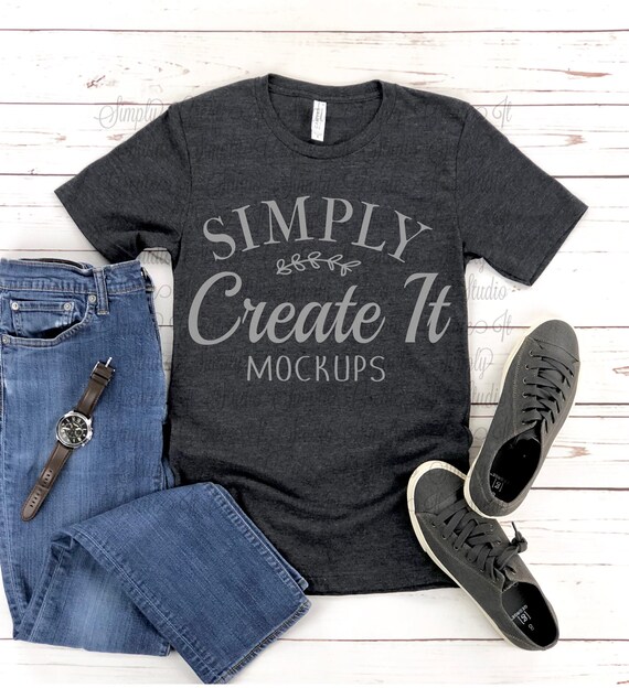 Gray t-shirt mockup Bella Canvas 3001 Dark Heather Grey Mockup Flat Lay mockup Grey unisex adult shirt Bella Mockup