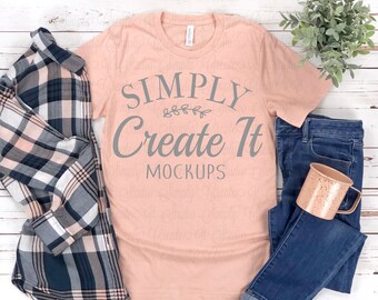 Bella Canvas 3001 Heather Peach T-shirt Mockup, Bella 3001 Heather Peach, Heather Peach, mockup, Flat Lay mockup, Bella Mockup