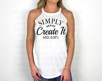 District DT137L White Rocker Tank Model Mockup, DT137L White, White Rocker Tank, Rocker Tank Model Mockup, White Tank Mockup