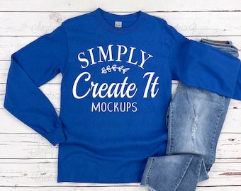 Gildan G2400 Royal Long Sleeve Mockup, Gildan 2400 Mockup, Gildan G2400, Royal T-shirt Mockup, Mockup, Flat Lay mockup, Gildan Mockup