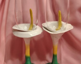 Calla Lilly Sculpted Champagne Flute Set
