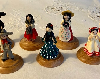 Lot of 11 Vintage Miniature 2” Mud Clay Dolls Toys from Spain Various Folk Costumes