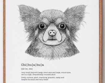 Chihuahua Art, Long Haired Chihuahua, Dog Poster, Definition Print, Dictionary Art, Chihuahua Gifts