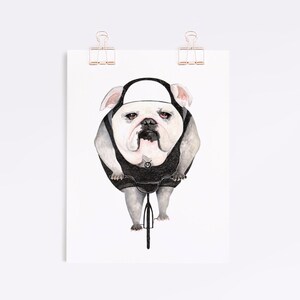 Póster Bulldog en bicicleta A4, regalo para ciclistas y dueños de perros